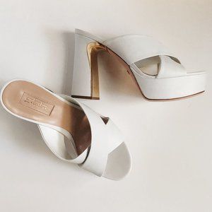 Sebastian White Leather Block Heel Sandal